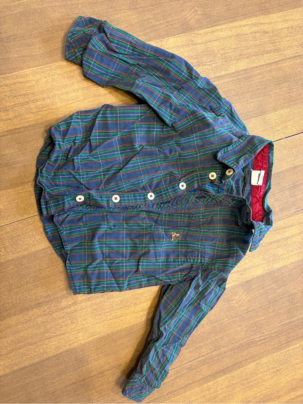 Boys Plaid Button-Front Shirt - Green/Navy